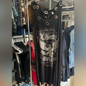 Black Graphic Grommet-Detail Tank Dress